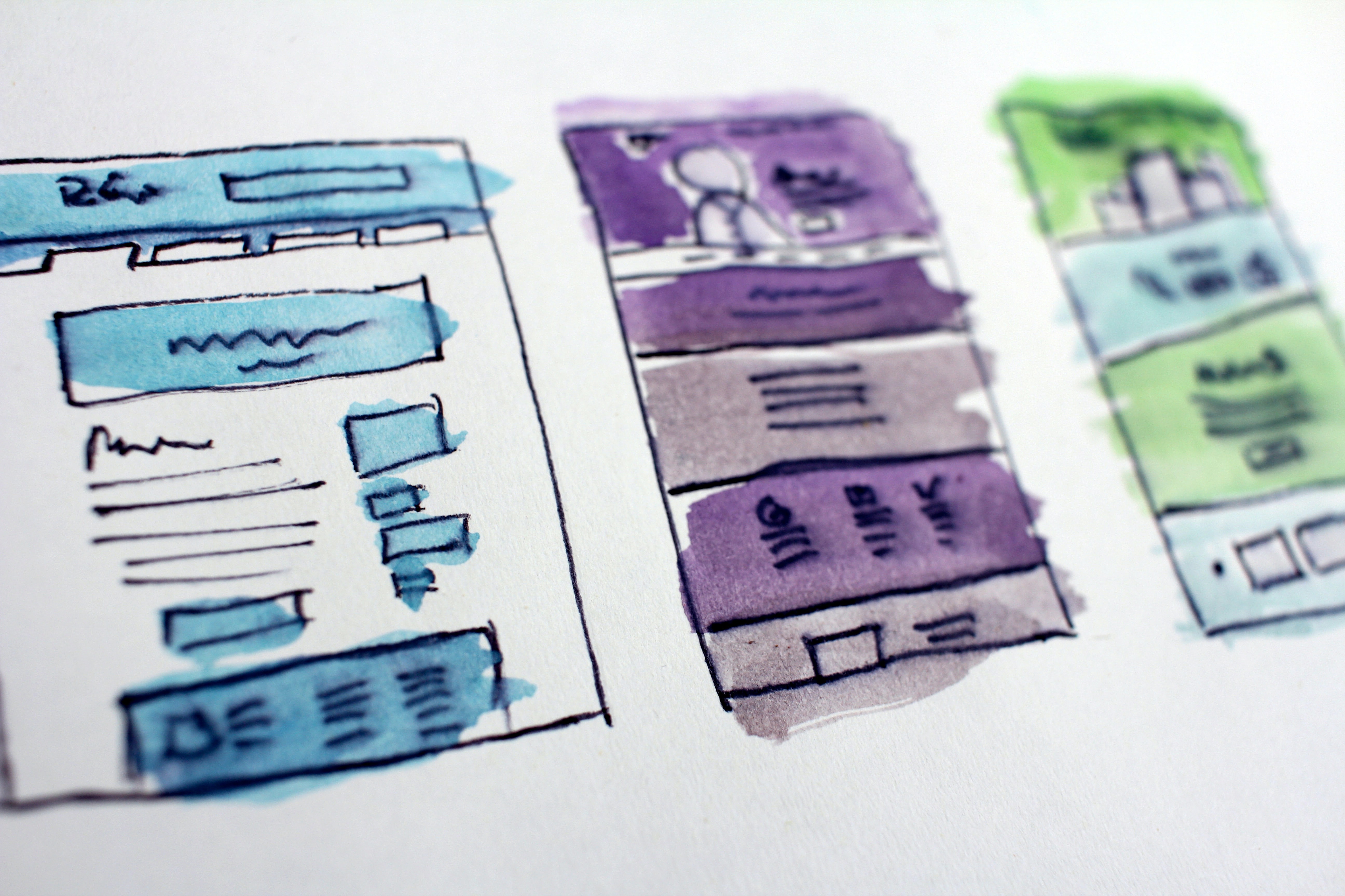 Drawings of different websites with different colours